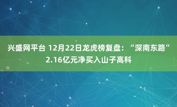 兴盛网平台 12月22日龙虎榜复盘：“深南东路”2.16亿元净买入山子高科
